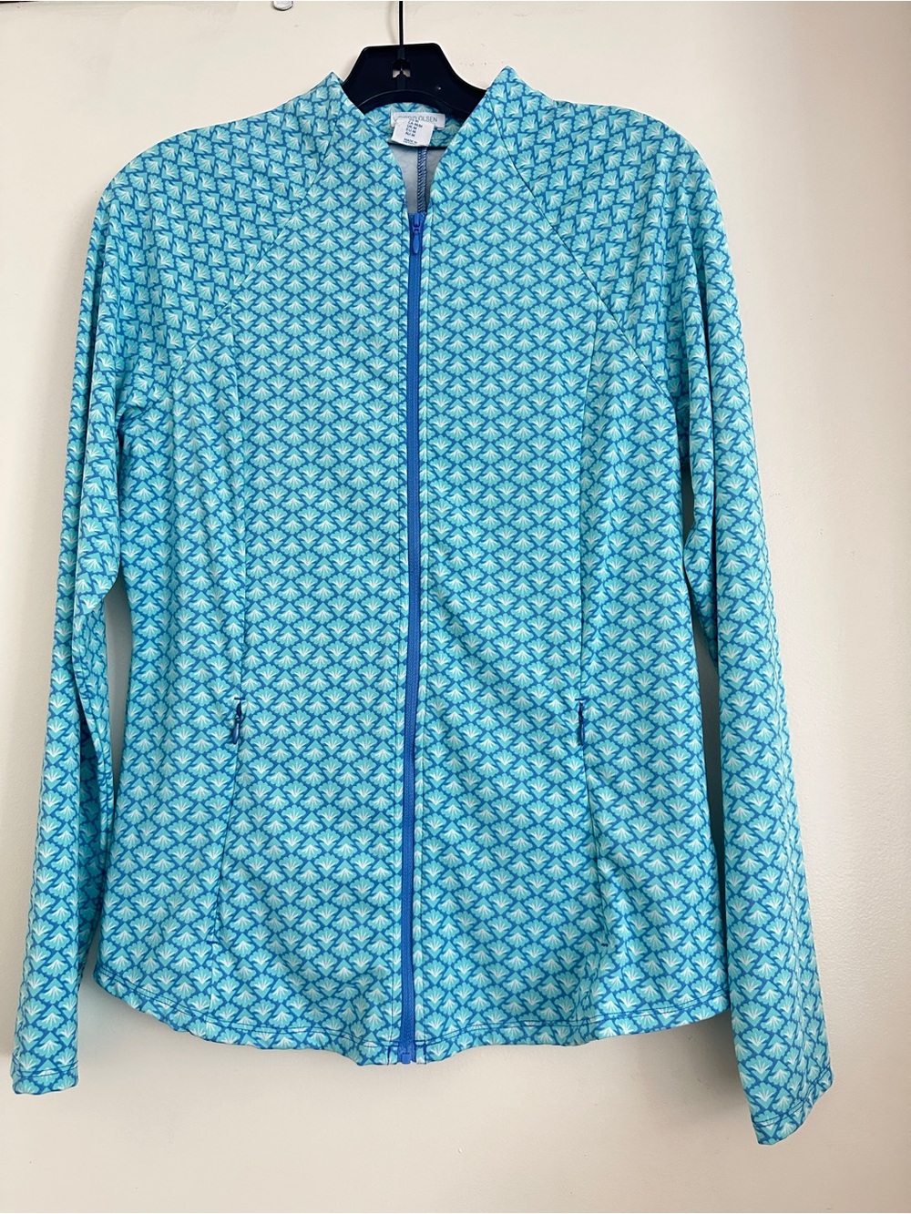 Sigrid Olsen Light Aqua & Teal Patterned Golf Pullover